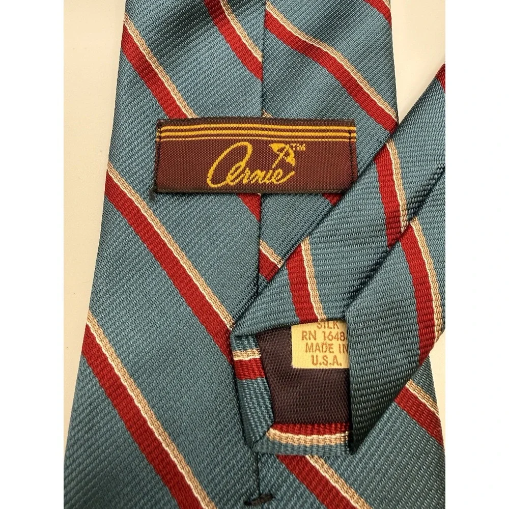 VTG Arnold Palmer Silk Tie USA Teal Red Stripe Classic Golf Mens 58.5